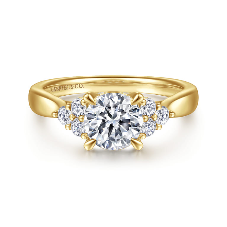Melia - 14K Yellow Gold Three Stone Cluster Diamond Engagement Ring - 0.25 ct - Shot 1