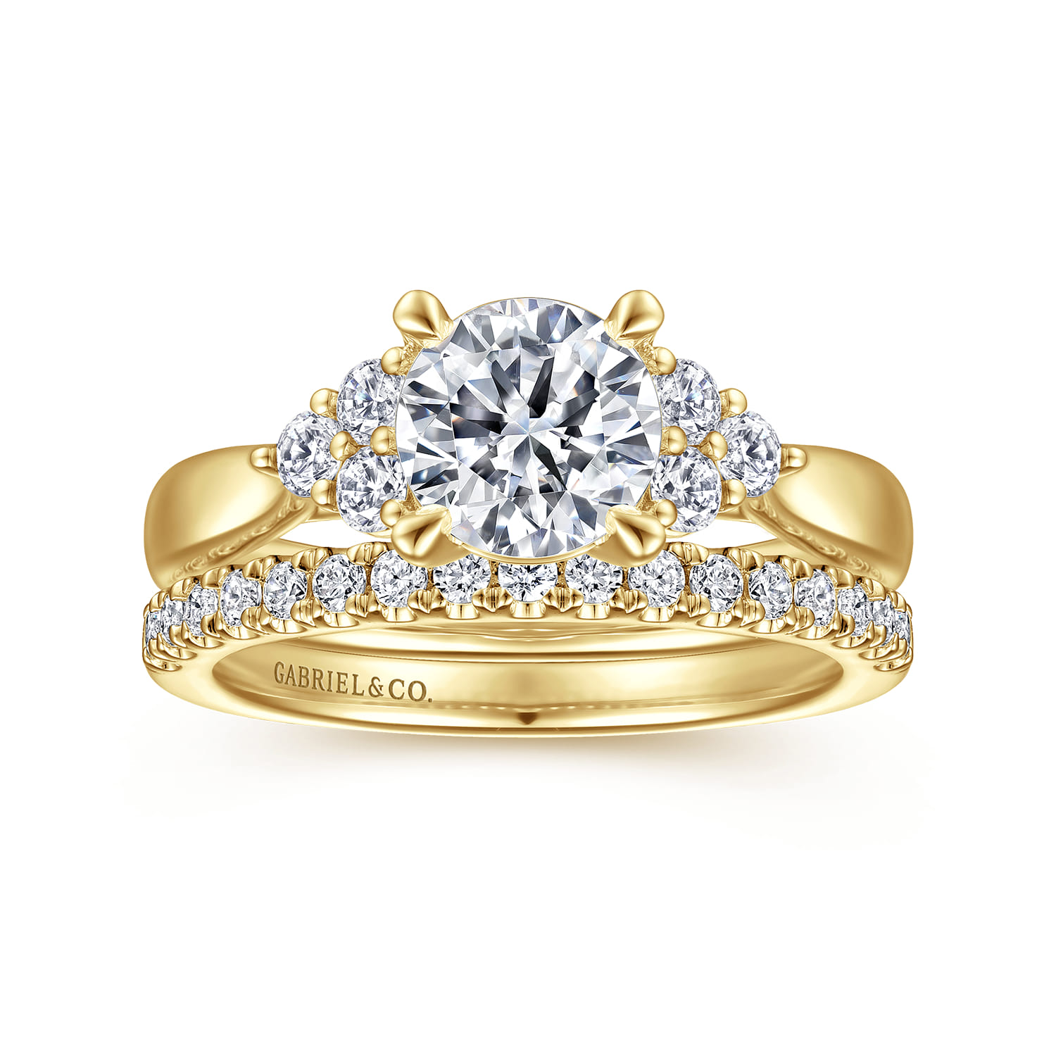 Melia - 14K Yellow Gold Three Stone Cluster Diamond Engagement Ring - 0.25 ct - Shot 4