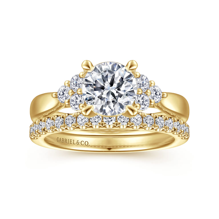 Melia - 14K Yellow Gold Three Stone Cluster Diamond Engagement Ring - 0.25 ct - Shot 4