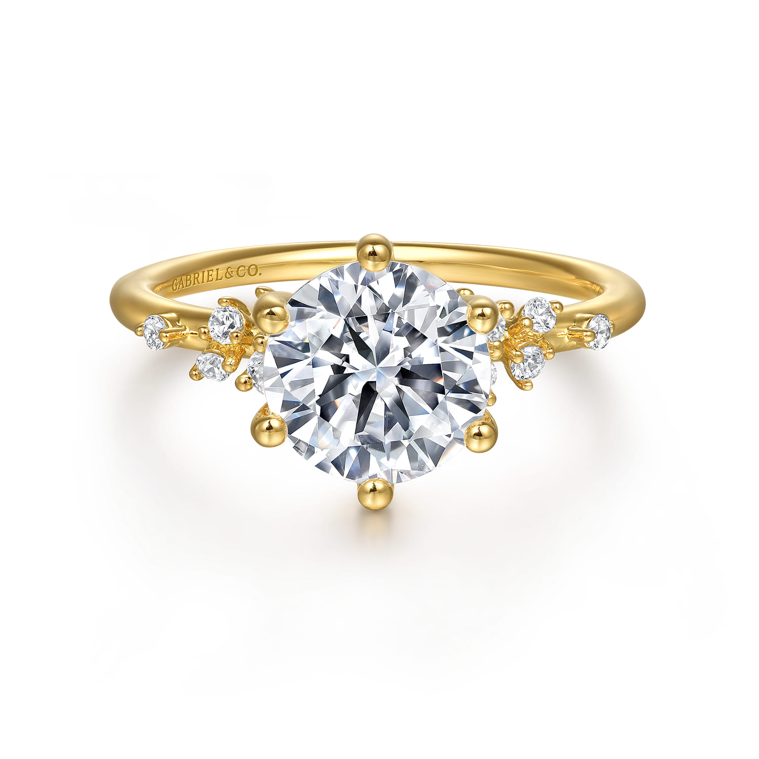 Reena - 14K Yellow Gold 6 Prong Round Diamond Engagement Ring - 0.18 ct - Shot 1