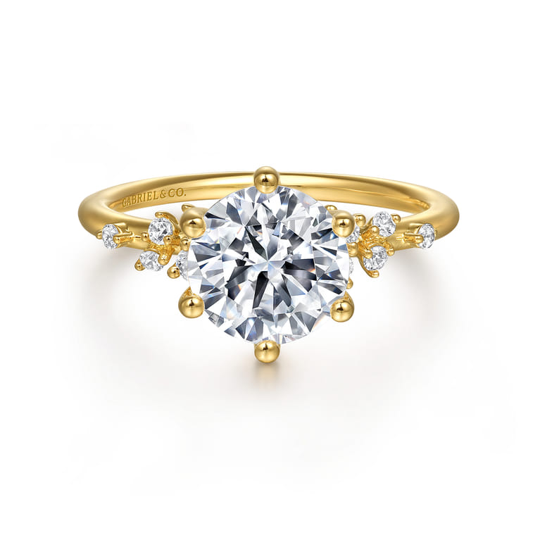 Reena - 14K Yellow Gold 6 Prong Round Diamond Engagement Ring - 0.18 ct - Shot 1