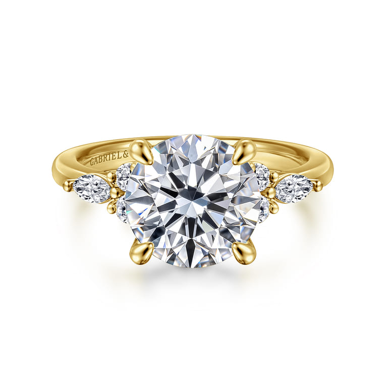 Avah - 14K Yellow Gold Round Diamond Cluster Engagement Ring - 0.3 ct - Shot 1