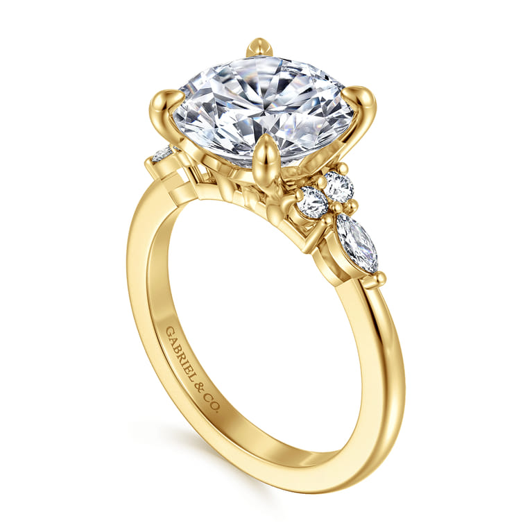14K Yellow Gold Round Diamond Cluster Engagement Ring - 0.28 ct - Shot 3