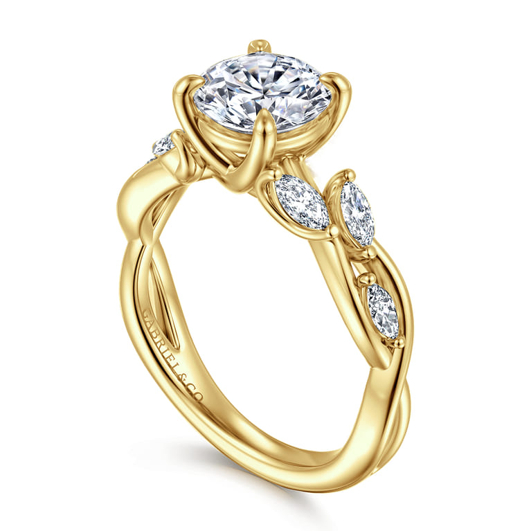 Charlina - 14K Yellow Gold Floral Round Diamond Engagement Ring - 0.33 ct - Shot 3