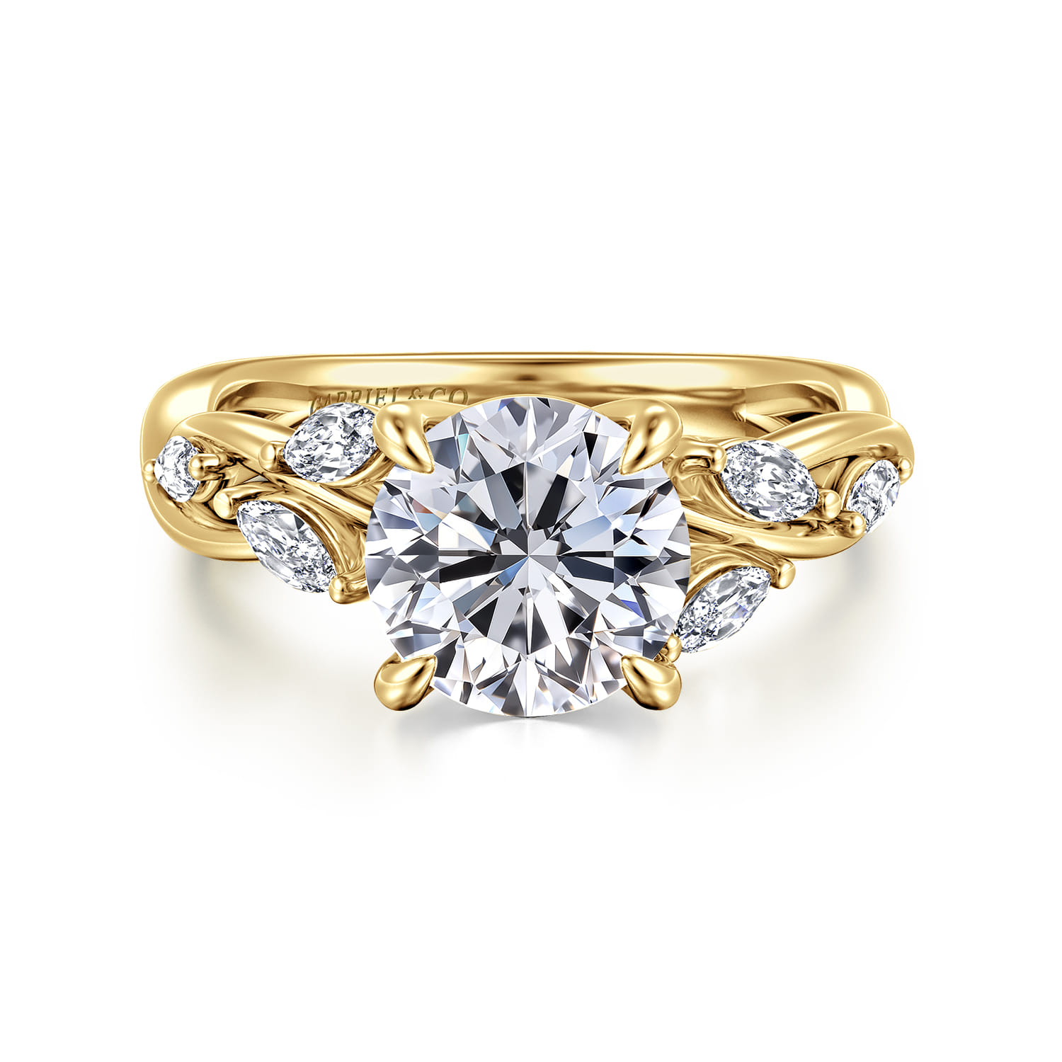 Charlina - 14K Yellow Gold Floral Round Diamond Engagement Ring - 0.07 ct - Shot 1