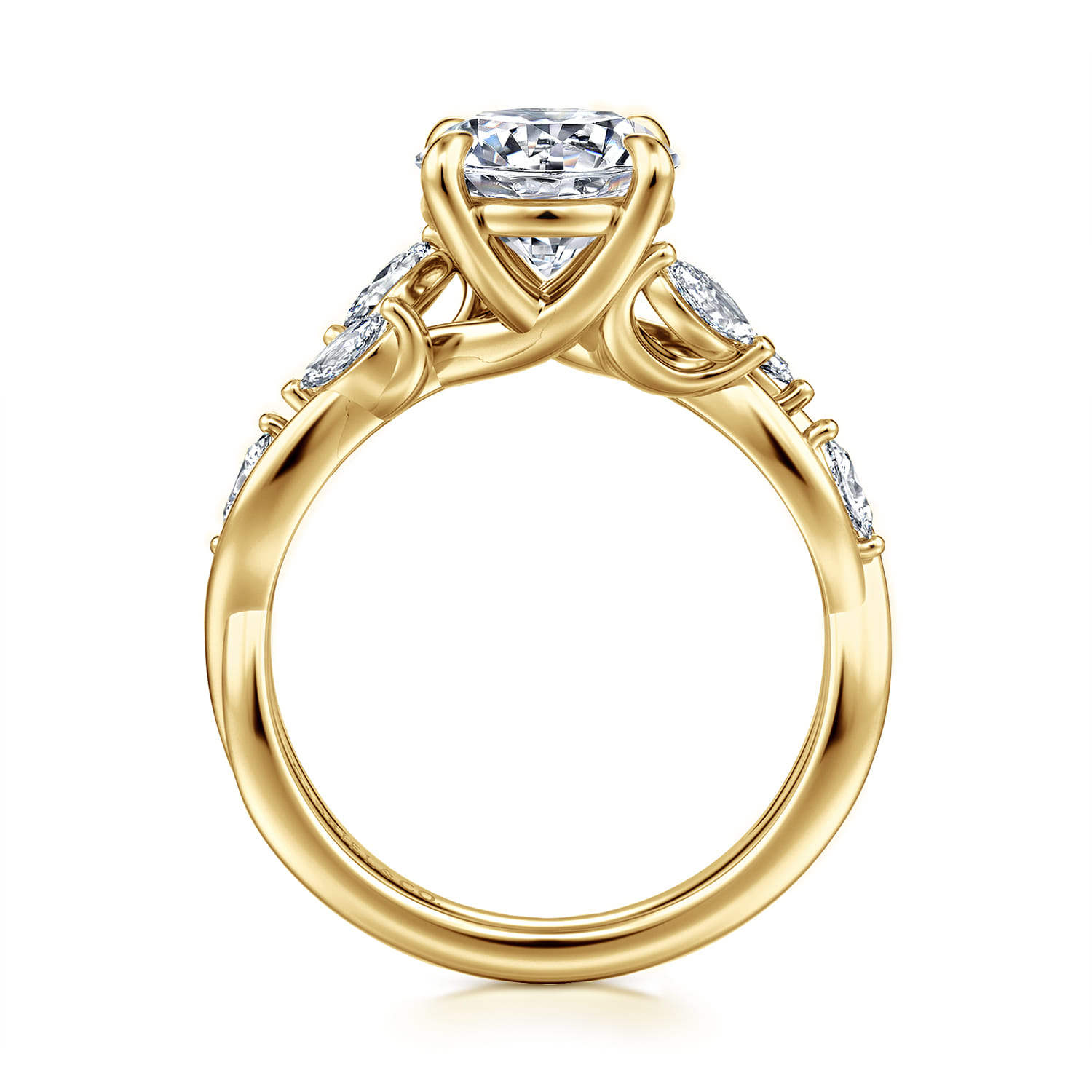 Charlina - 14K Yellow Gold Floral Round Diamond Engagement Ring - 0.07 ct - Shot 2