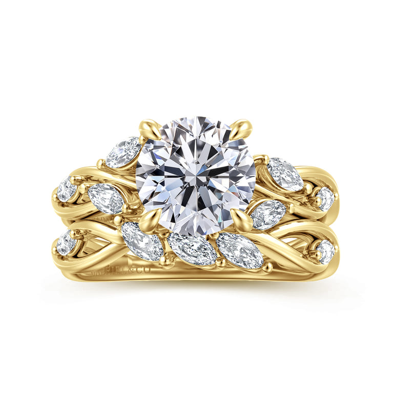 Charlina - 14K Yellow Gold Floral Round Diamond Engagement Ring - 0.07 ct - Shot 4