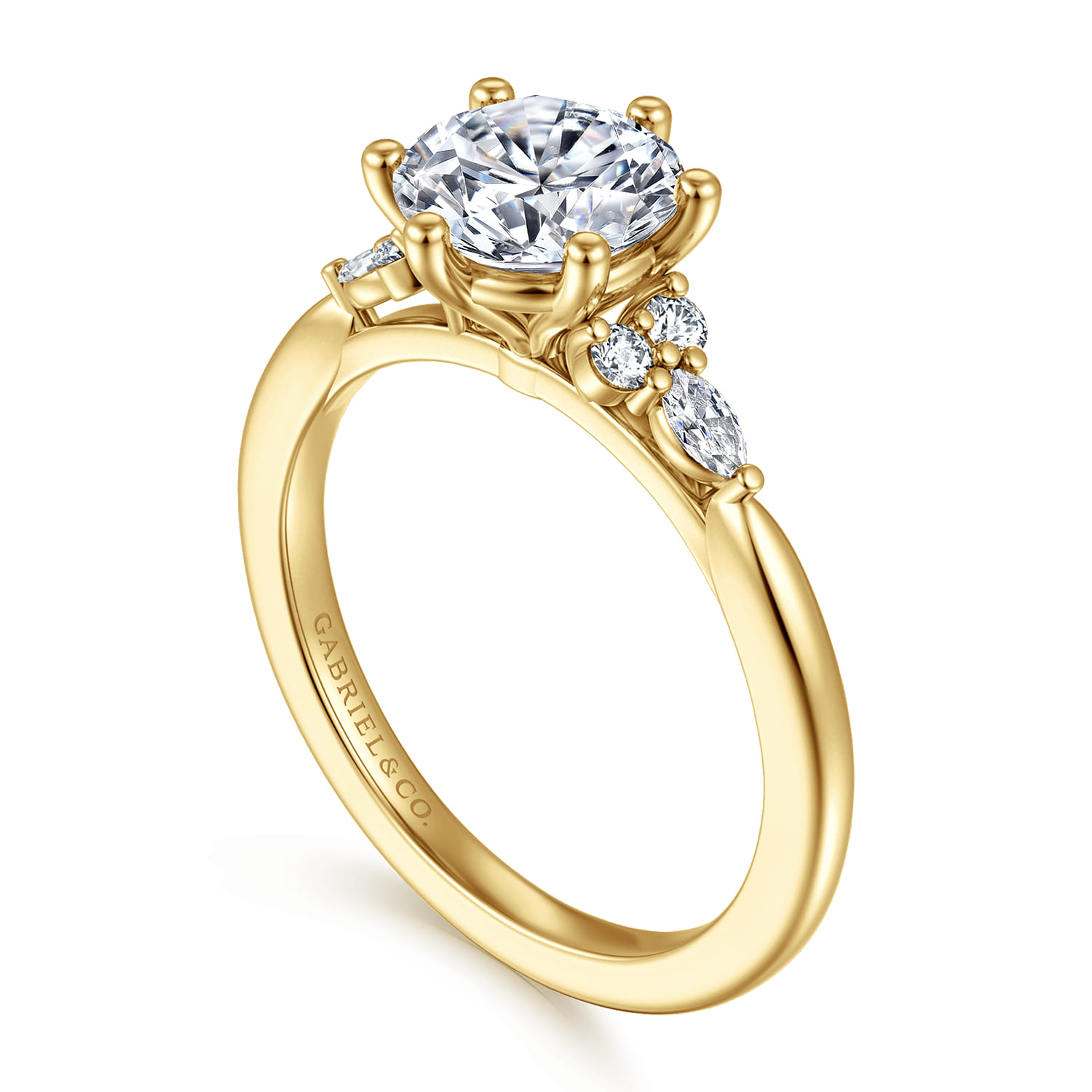 Arletta - 14K Yellow Gold 6 Prong Round Diamond Engagement Ring - 0.18 ct - Shot 3