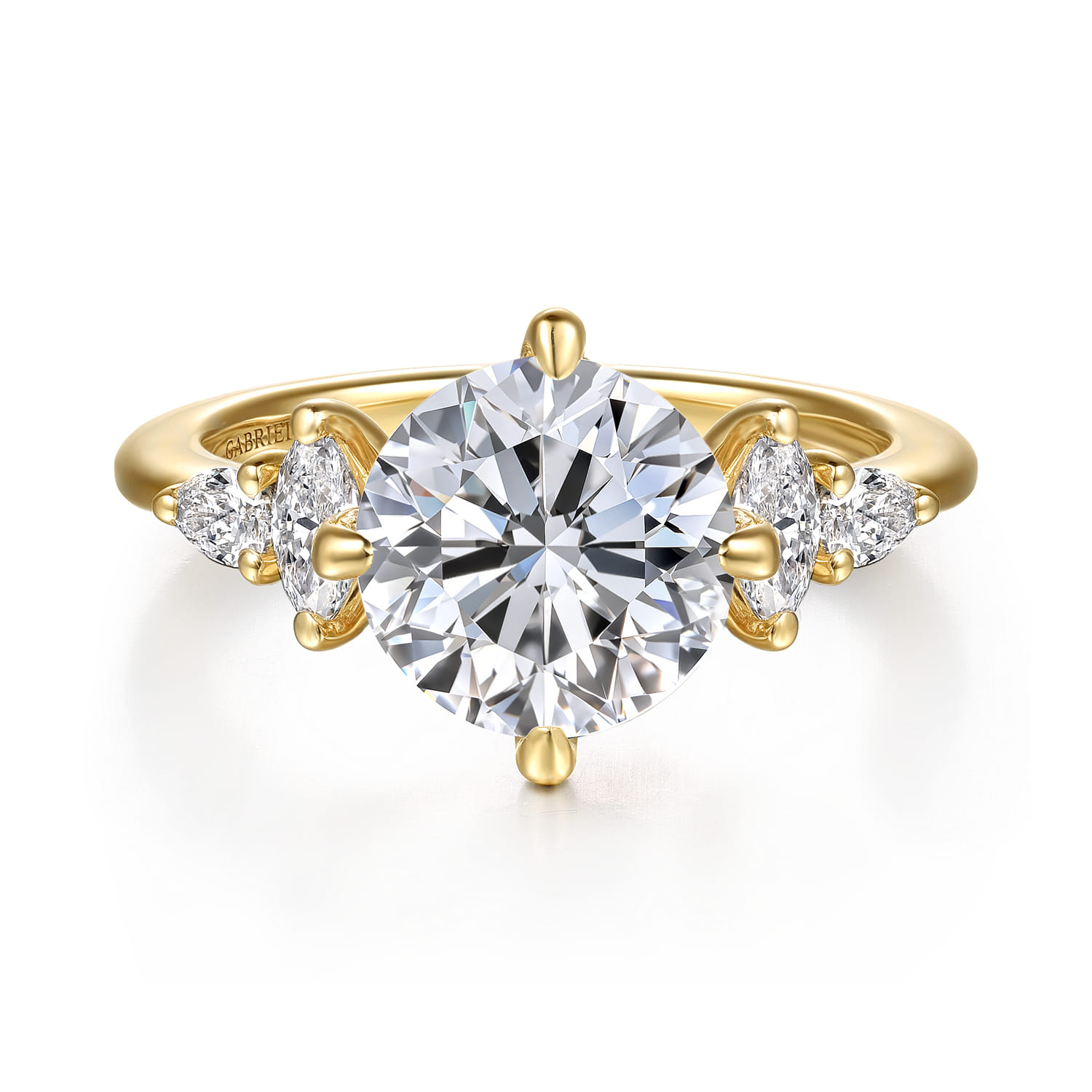 Colton - 14K Yellow Gold Compass Prong Round Diamond Engagement Ring - 0.5 ct - Shot 1