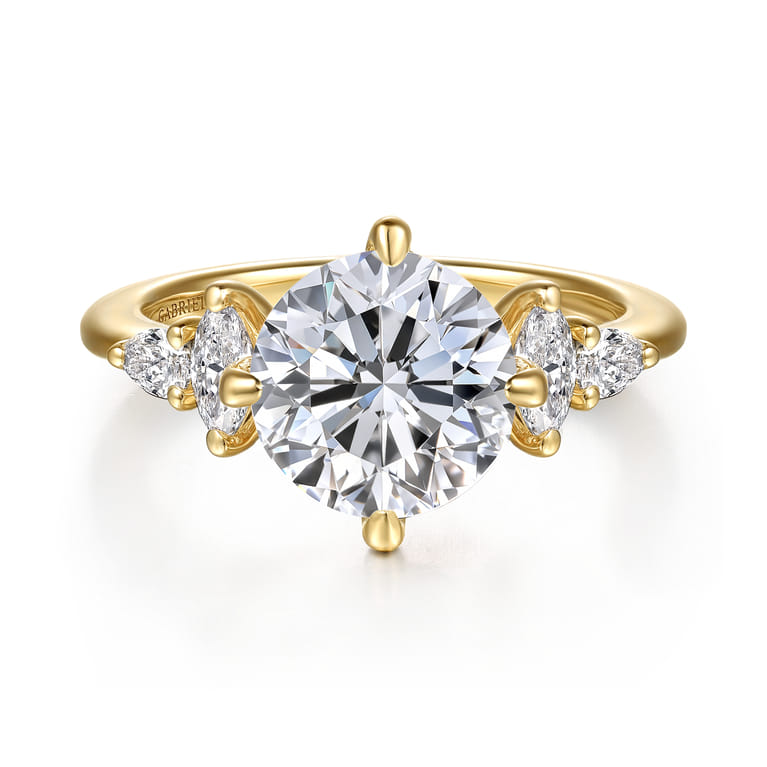 Colton - 14K Yellow Gold Compass Prong Round Diamond Engagement Ring - 0.5 ct - Shot 1
