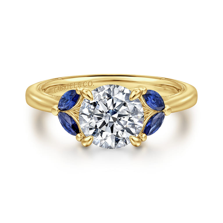 Dani - 14K Yellow Gold Round Diamond and Sapphire Engagement Ring - 0.4 ct - Shot 1