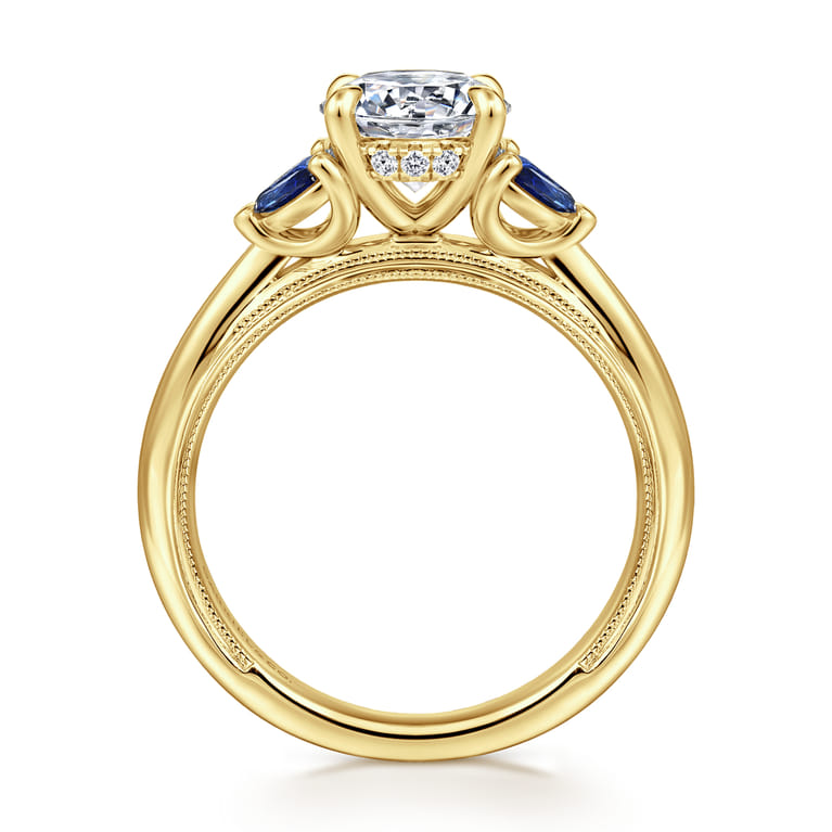 Dani - 14K Yellow Gold Round Diamond and Sapphire Engagement Ring - 0.4 ct - Shot 2