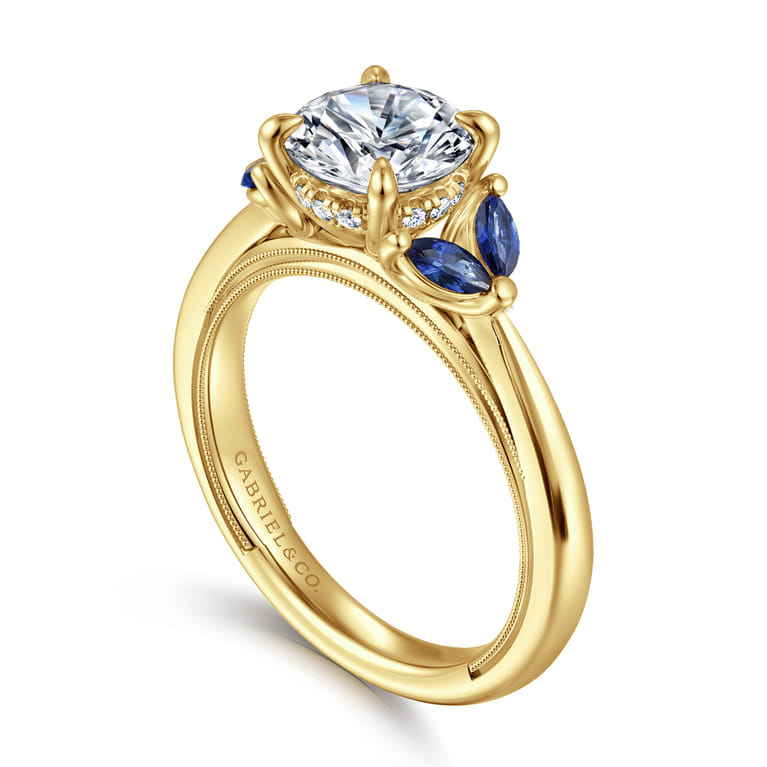 Dani - 14K Yellow Gold Round Diamond and Sapphire Engagement Ring - 0.4 ct - Shot 3