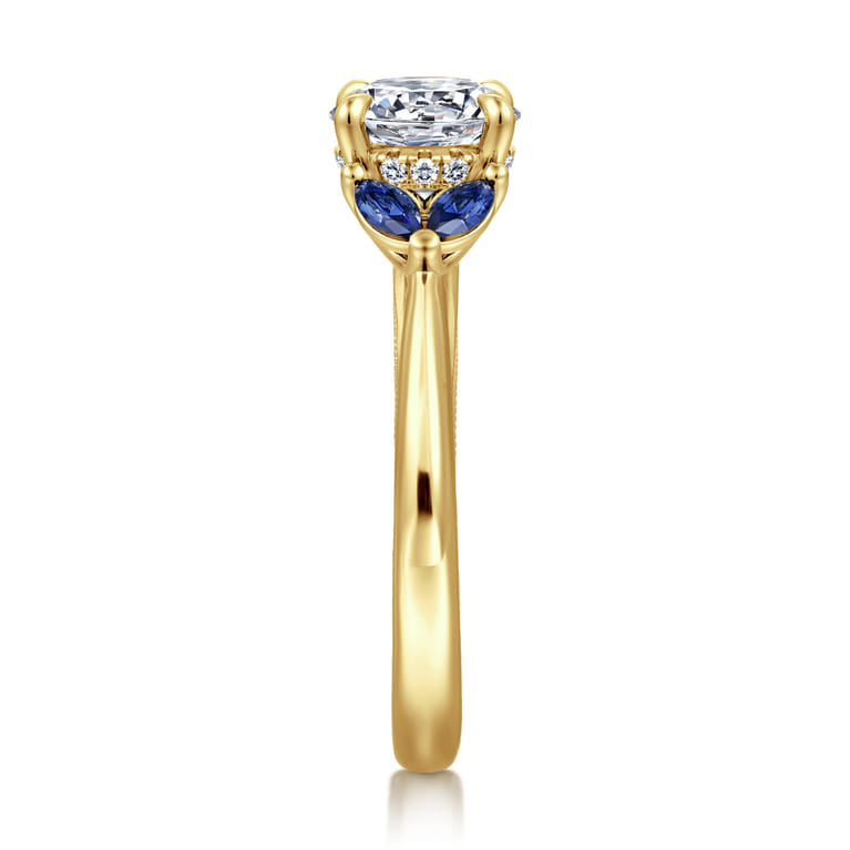 Dani - 14K Yellow Gold Round Diamond and Sapphire Engagement Ring - 0.4 ct - Shot 4