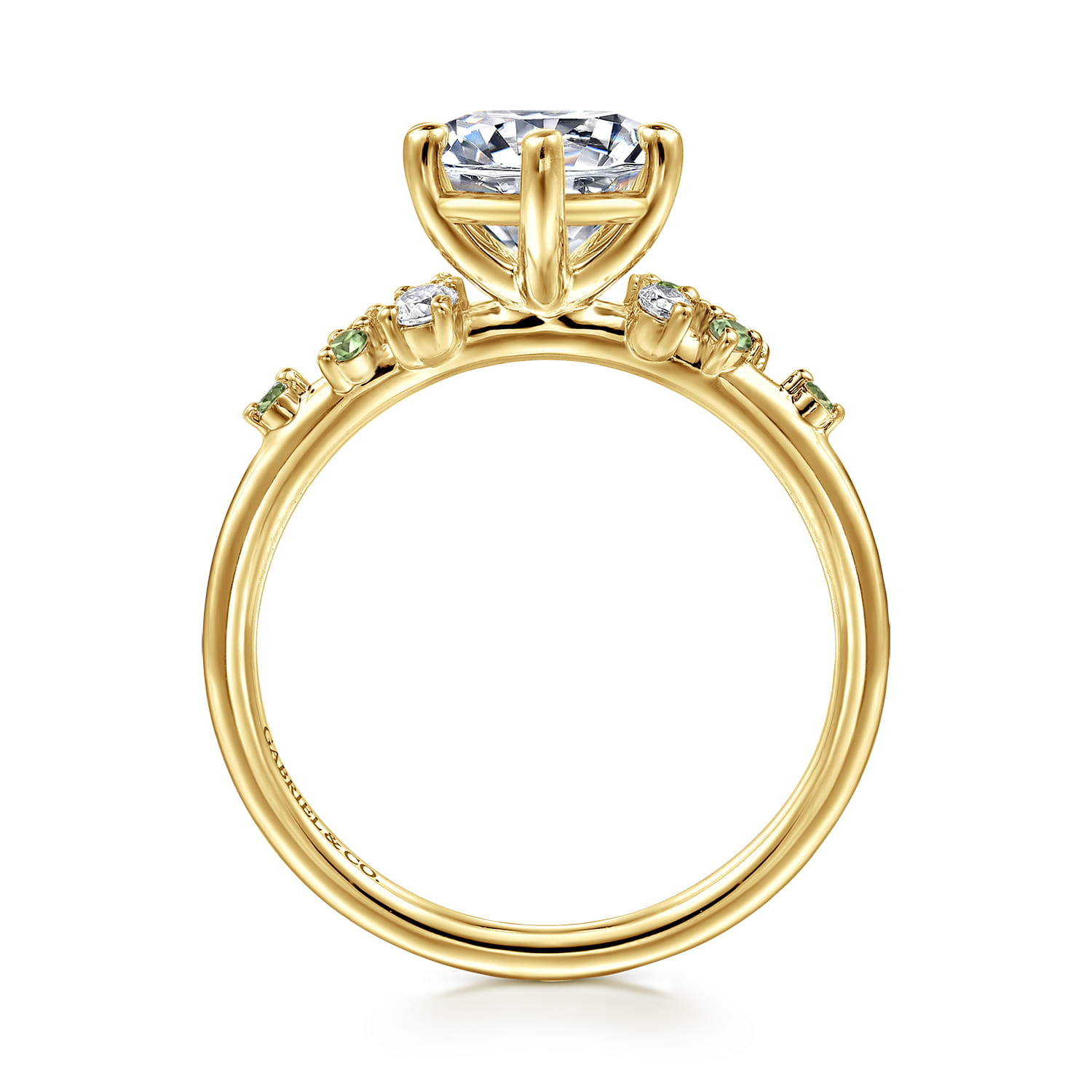 Reena - 14K Yellow Gold Round Green Sapphire and Diamond Engagement Ring - 0.06 ct - Shot 2