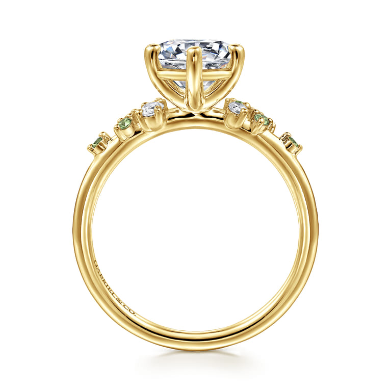 Reena - 14K Yellow Gold Round Green Sapphire and Diamond Engagement Ring - 0.06 ct - Shot 2