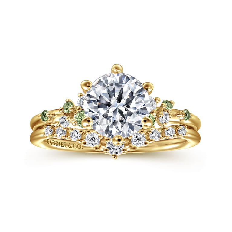 Reena - 14K Yellow Gold Round Green Sapphire and Diamond Engagement Ring - 0.06 ct - Shot 4