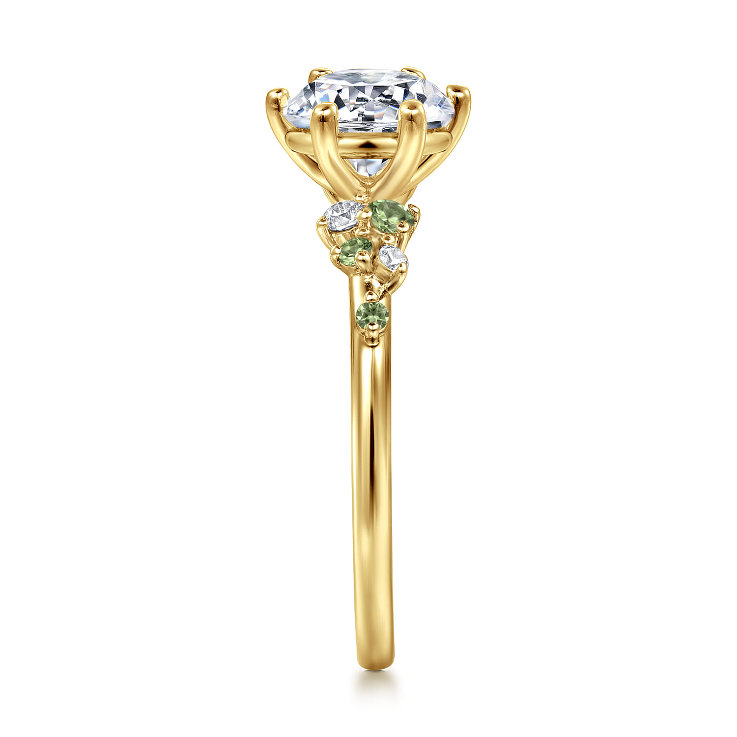 Reena - 14K Yellow Gold Round Green Sapphire and Diamond Engagement Ring - 0.06 ct - Shot 5