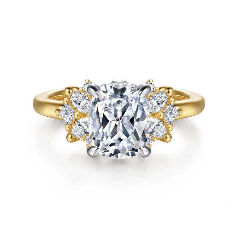 Cindy - 14K White-Yellow Gold Elongated Cushion Diamond Engagement Ring - 0.4 ct - Shot 1