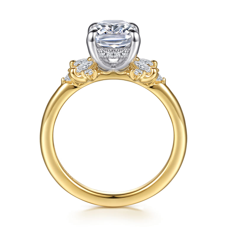 Cindy - 14K White-Yellow Gold Elongated Cushion Diamond Engagement Ring - 0.4 ct - Shot 2