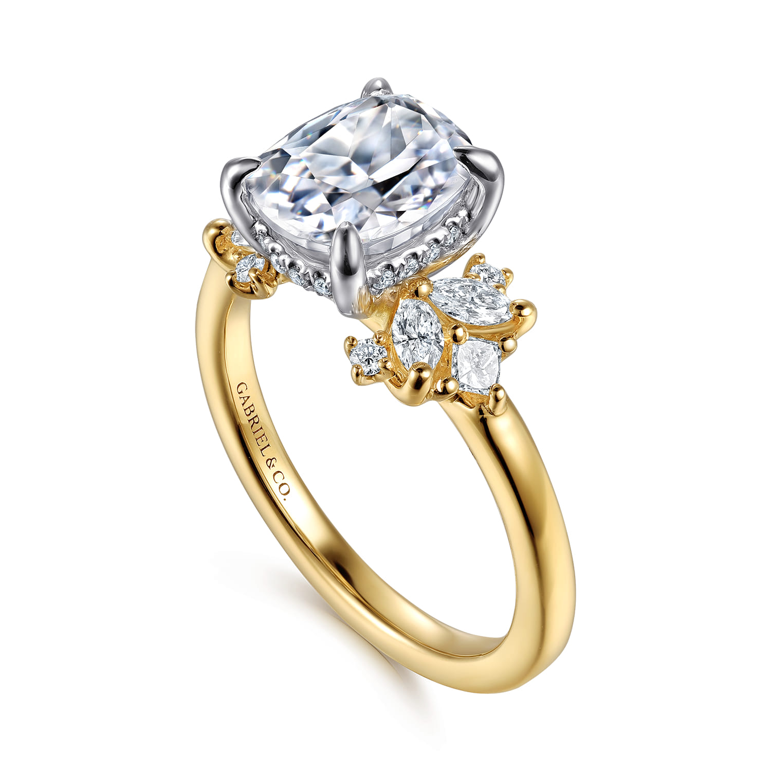 Cindy - 14K White-Yellow Gold Elongated Cushion Diamond Engagement Ring - 0.4 ct - Shot 3