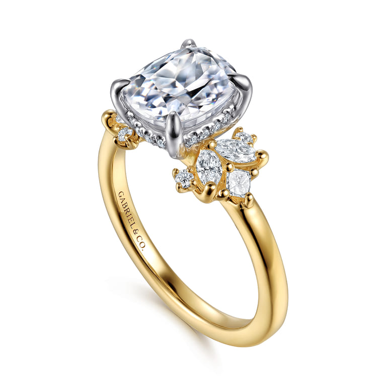 Cindy - 14K White-Yellow Gold Elongated Cushion Diamond Engagement Ring - 0.4 ct - Shot 3