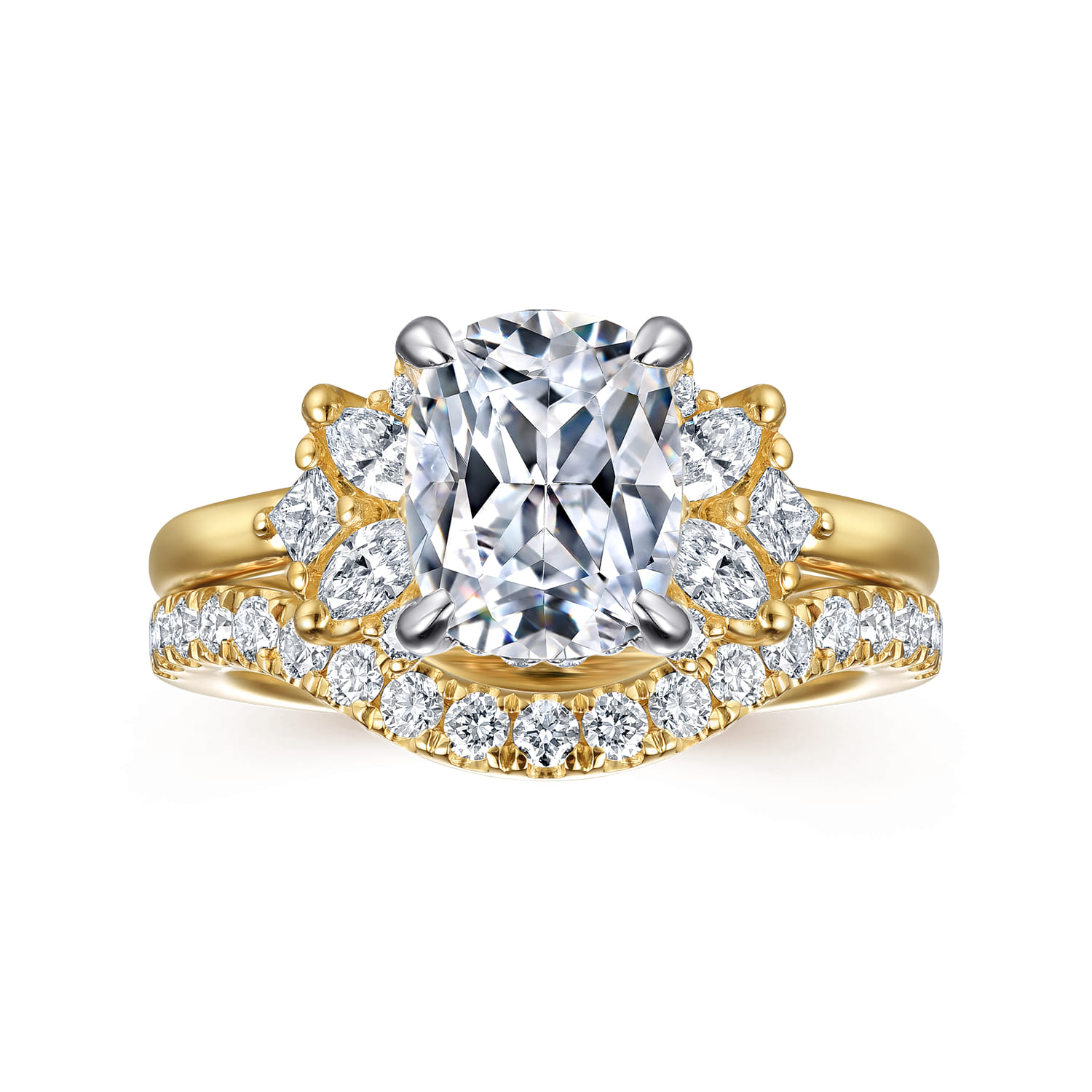Cindy - 14K White-Yellow Gold Elongated Cushion Diamond Engagement Ring - 0.4 ct - Shot 4