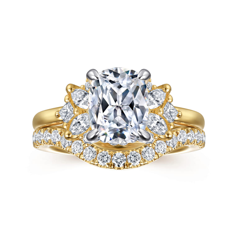 Cindy - 14K White-Yellow Gold Elongated Cushion Diamond Engagement Ring - 0.4 ct - Shot 4