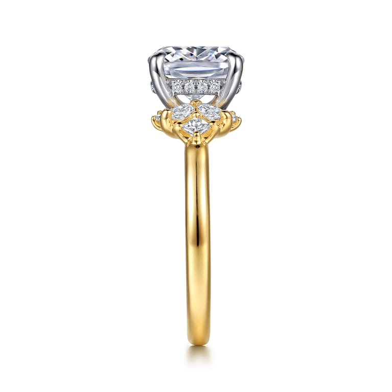 Cindy - 14K White-Yellow Gold Elongated Cushion Diamond Engagement Ring - 0.4 ct - Shot 5