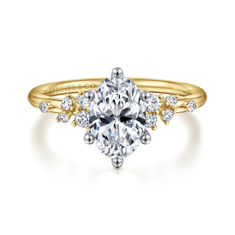 Reena - 14K White-Yellow Gold Oval Diamond Engagement Ring - 0.18 ct - Shot 1