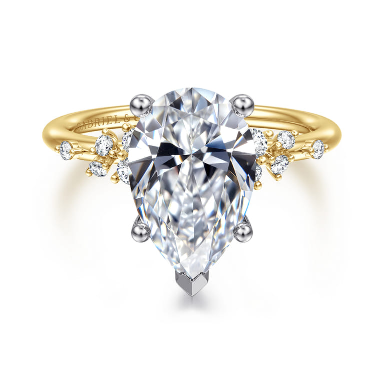 Reena - 14K White and Yellow Gold Pear Shape Diamond Engagement Ring - 0.18 ct - Shot 1