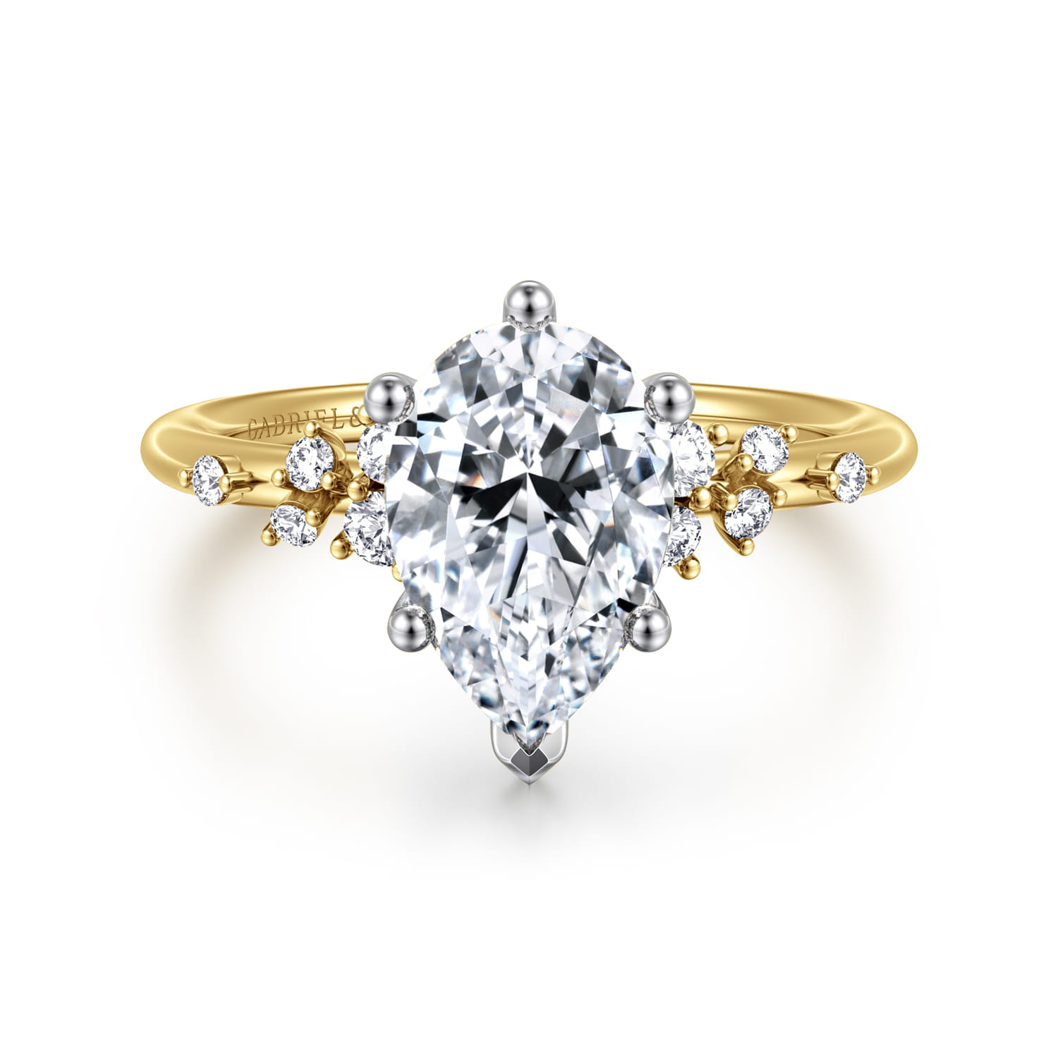 Reena - 14K White and Yellow Gold Pear Shape Diamond Engagement Ring - 0.18 ct - Shot 1