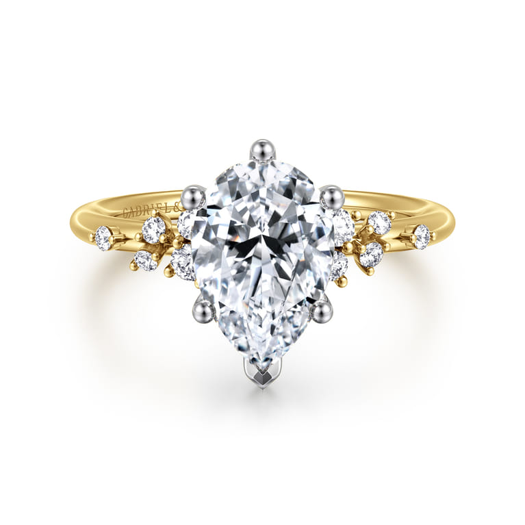Reena - 14K White and Yellow Gold Pear Shape Diamond Engagement Ring - 0.18 ct - Shot 1