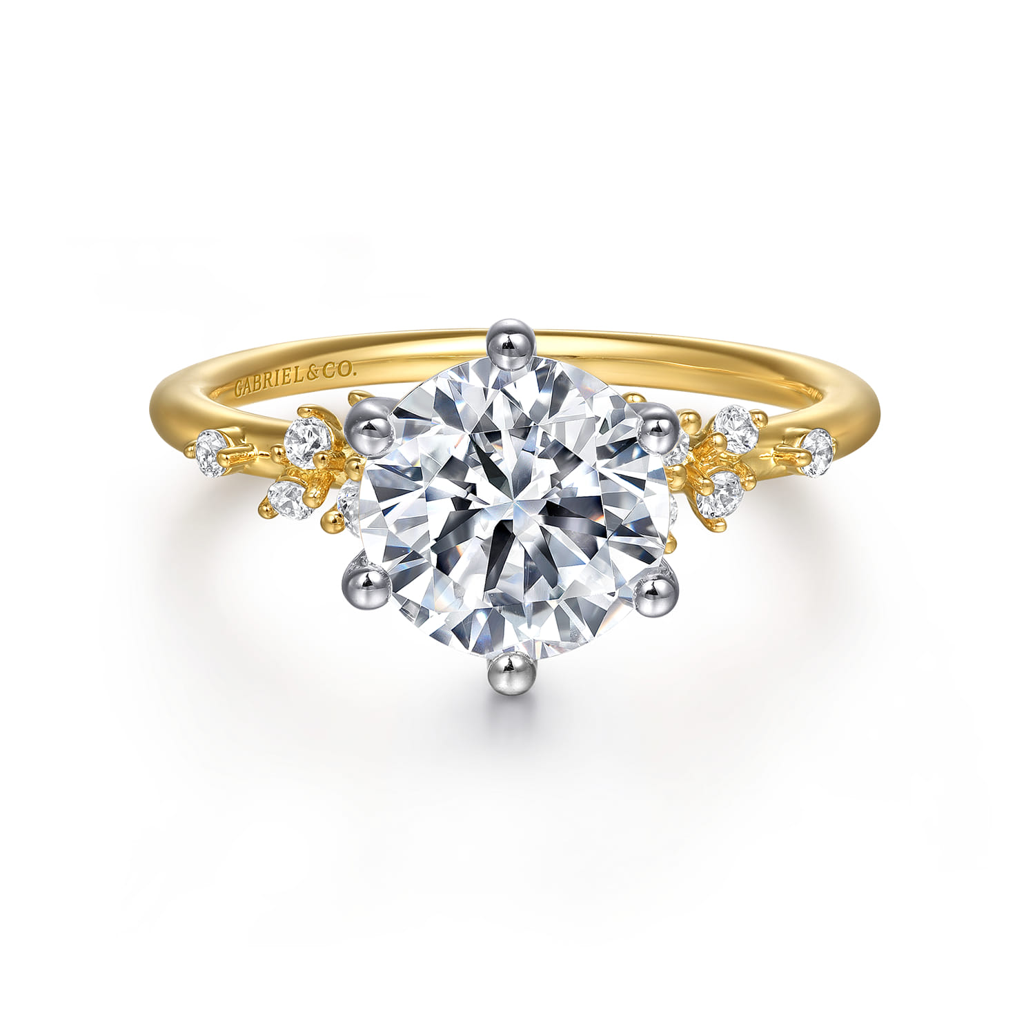 Reena - 14K White and Yellow Gold 6 Prong Diamond Engagement Ring - 0.18 ct - Shot 1