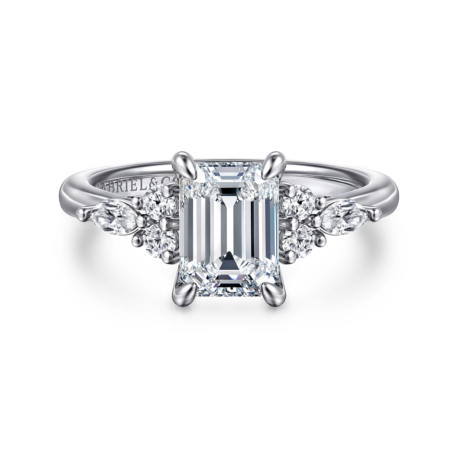 Avah - 18K White Gold Emerald Cut Diamond Cluster Engagement Ring - 0.28 ct - Shot 1