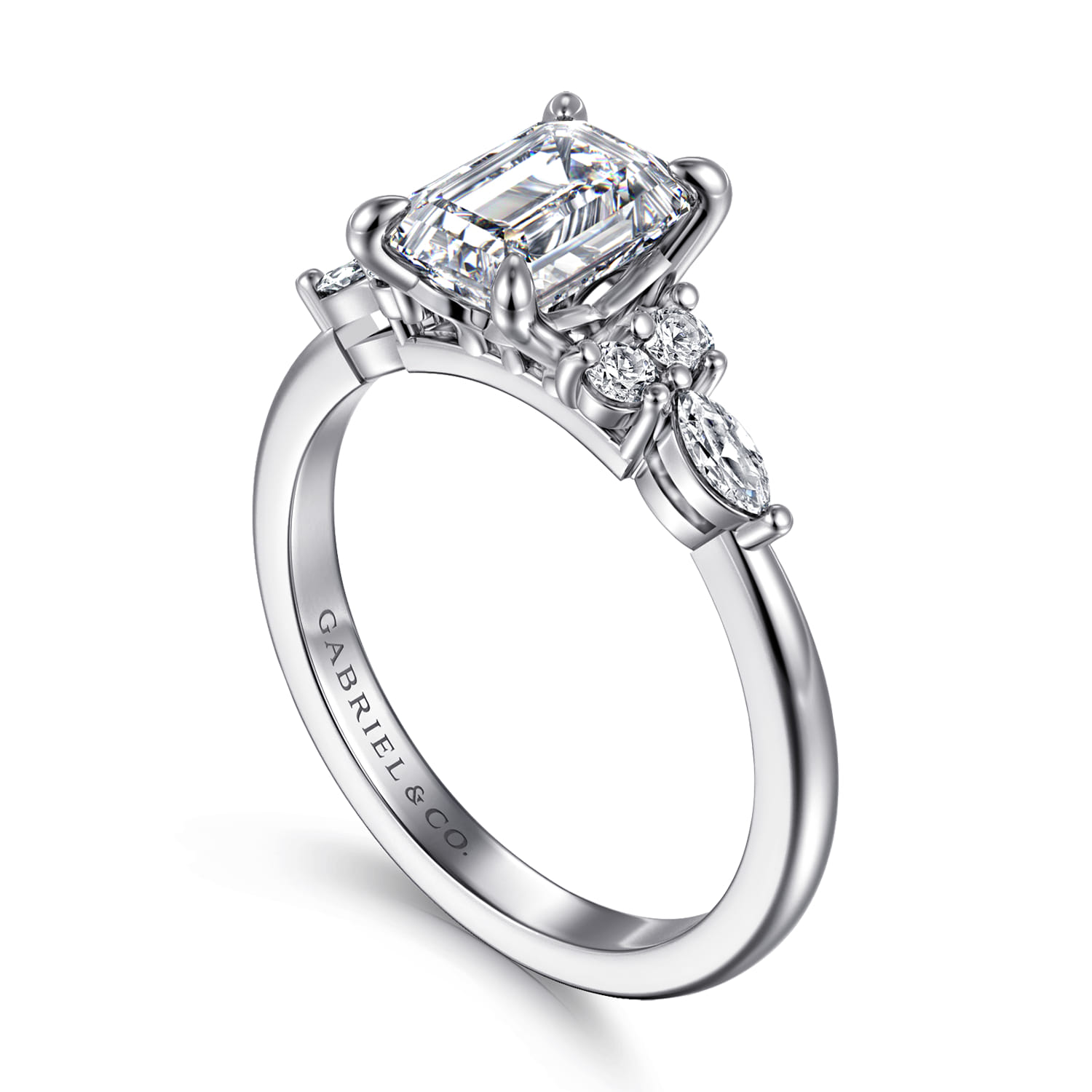 Avah - 18K White Gold Emerald Cut Diamond Cluster Engagement Ring - 0.28 ct - Shot 3