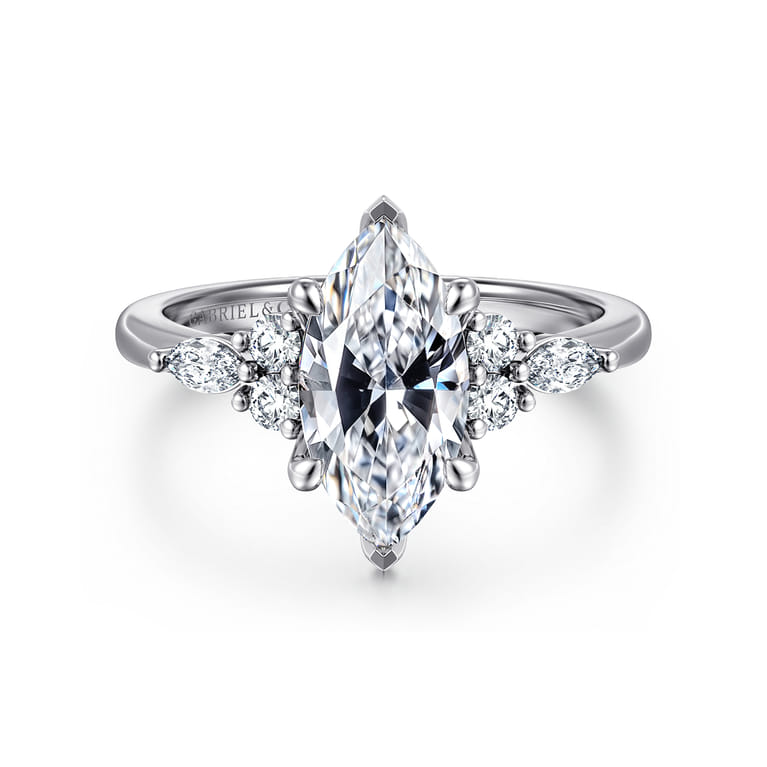 Avah - 18K White Gold Marquise Diamond Cluster Engagement Ring - 0.3 ct - Shot 1