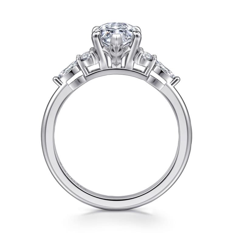 Avah - 18K White Gold Marquise Diamond Cluster Engagement Ring - 0.3 ct - Shot 2