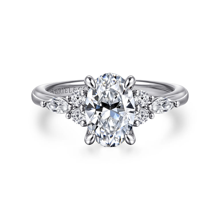 Avah - 18K White Gold Oval Diamond Cluster Engagement Ring - 0.3 ct - Shot 1