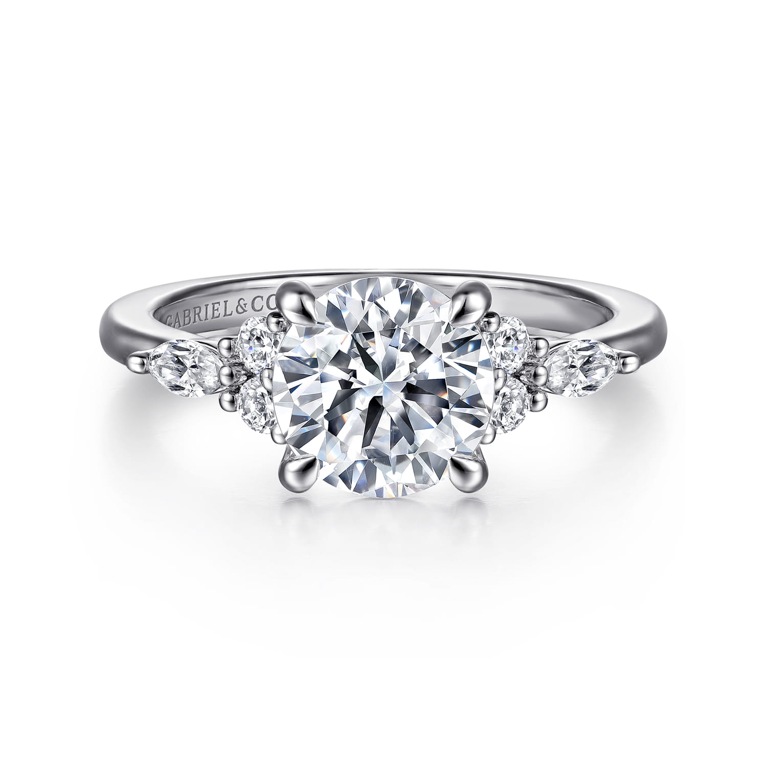 Avah - 18K White Gold Round Diamond Cluster Engagement Ring - 0.28 ct - Shot 1