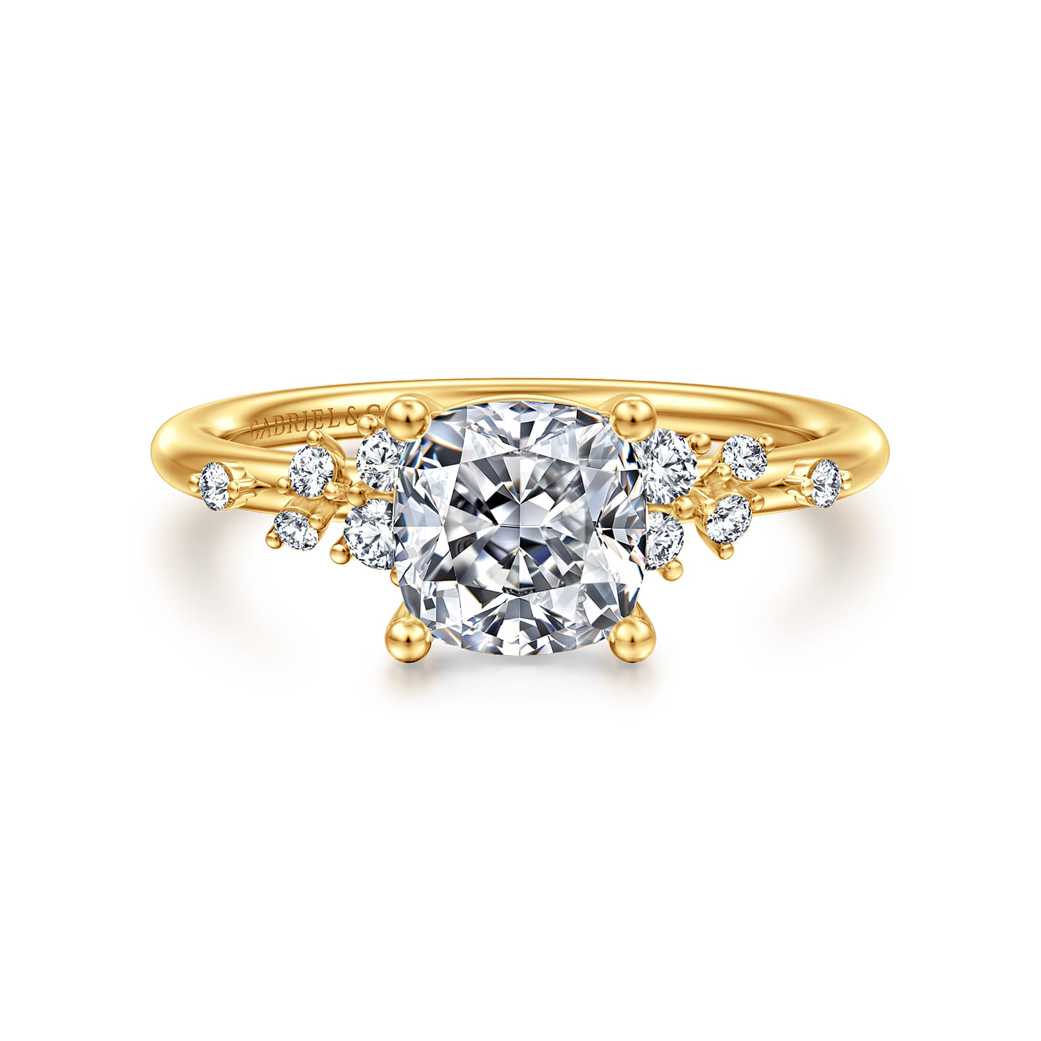 Reena - 18K Yellow Gold Cushion Cut Diamond Engagement Ring - 0.18 ct - Shot 1