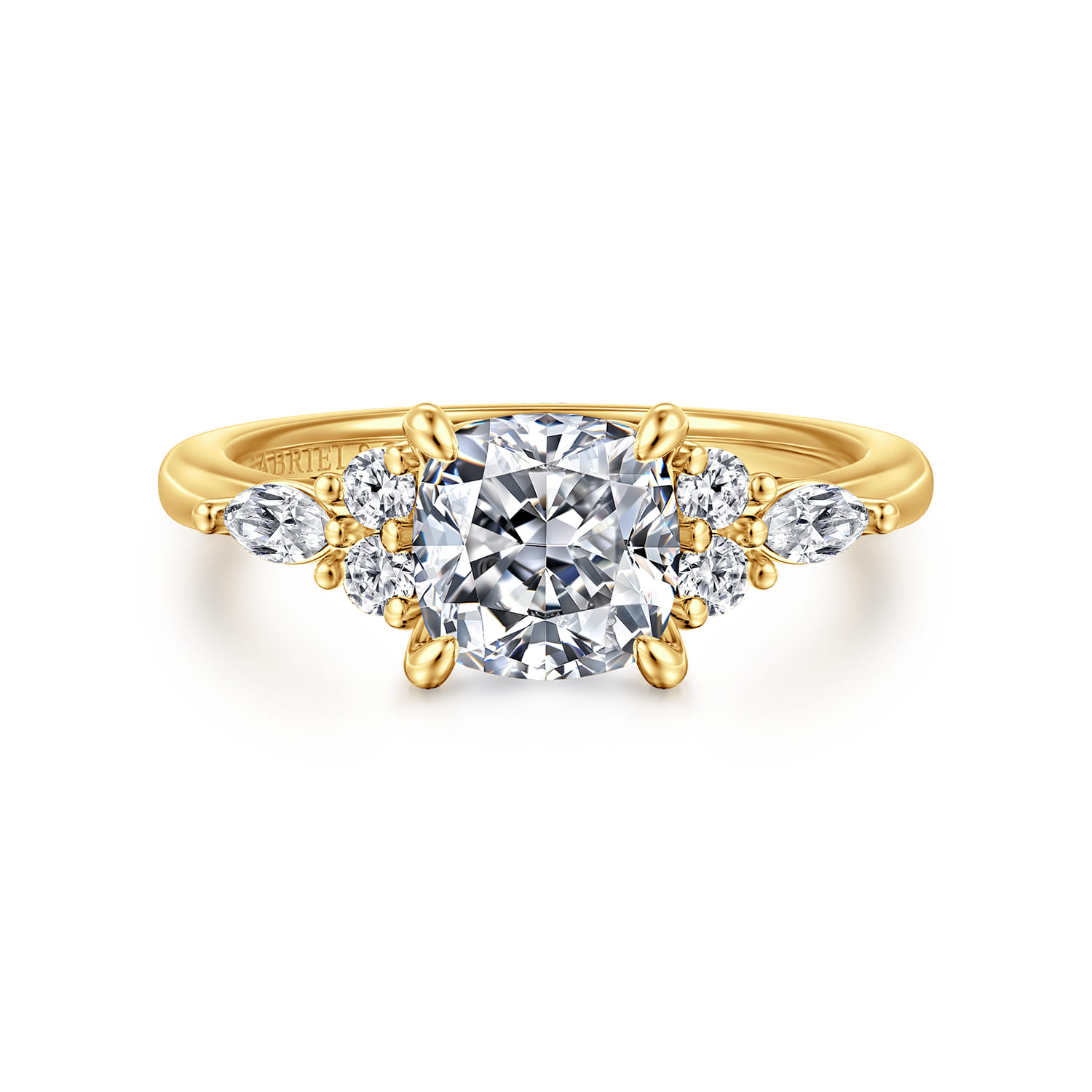 Avah - 18K Yellow Gold Cushion Cut Diamond Cluster Engagement Ring - 0.28 ct - Shot 1