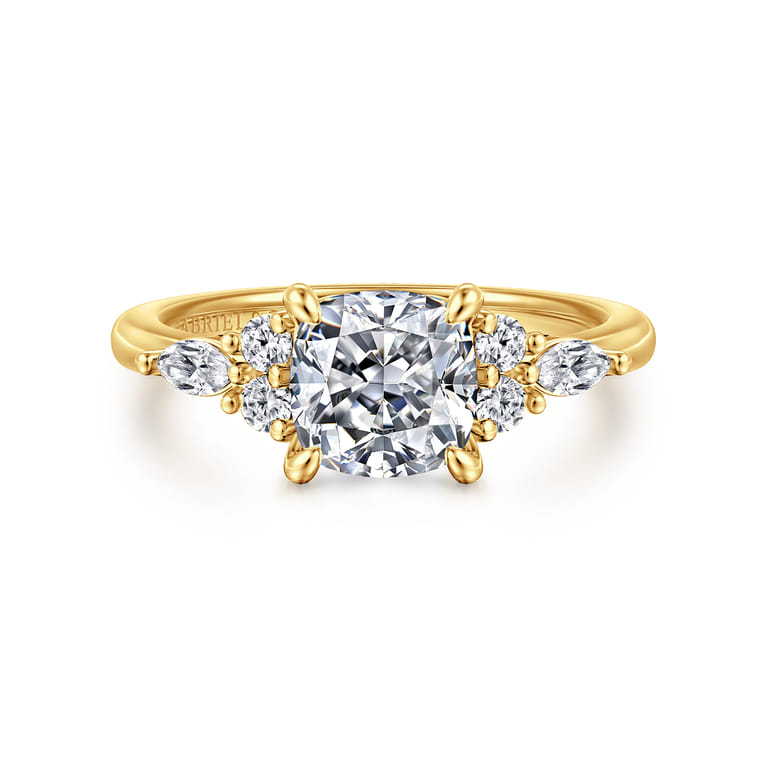 Avah - 18K Yellow Gold Cushion Cut Diamond Cluster Engagement Ring - 0.28 ct - Shot 1