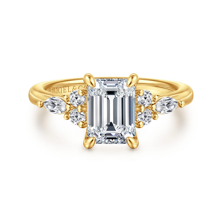 Avah - 18K Yellow Gold Emerald Cut Diamond Cluster Engagement Ring - 0.28 ct - Shot 1