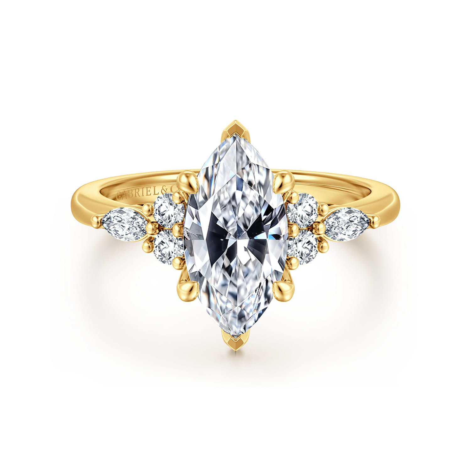 Avah - 18K Yellow Gold Marquise Diamond Cluster Engagement Ring - 0.3 ct - Shot 1