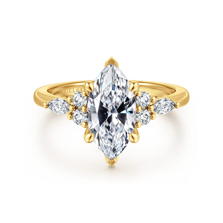 Avah - 18K Yellow Gold Marquise Diamond Cluster Engagement Ring - 0.3 ct - Shot 1