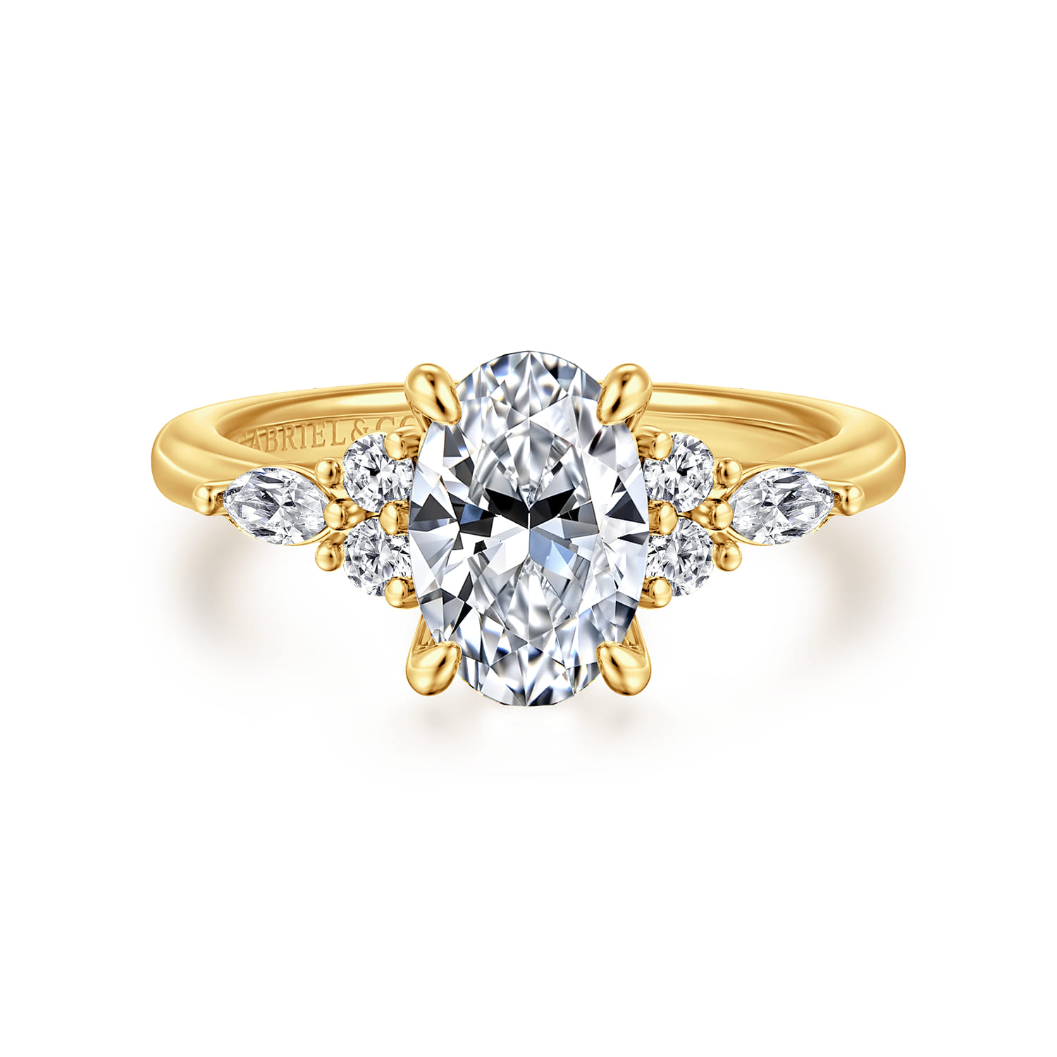 Avah - 18K Yellow Gold Oval Diamond Cluster Engagement Ring - 0.3 ct - Shot 1