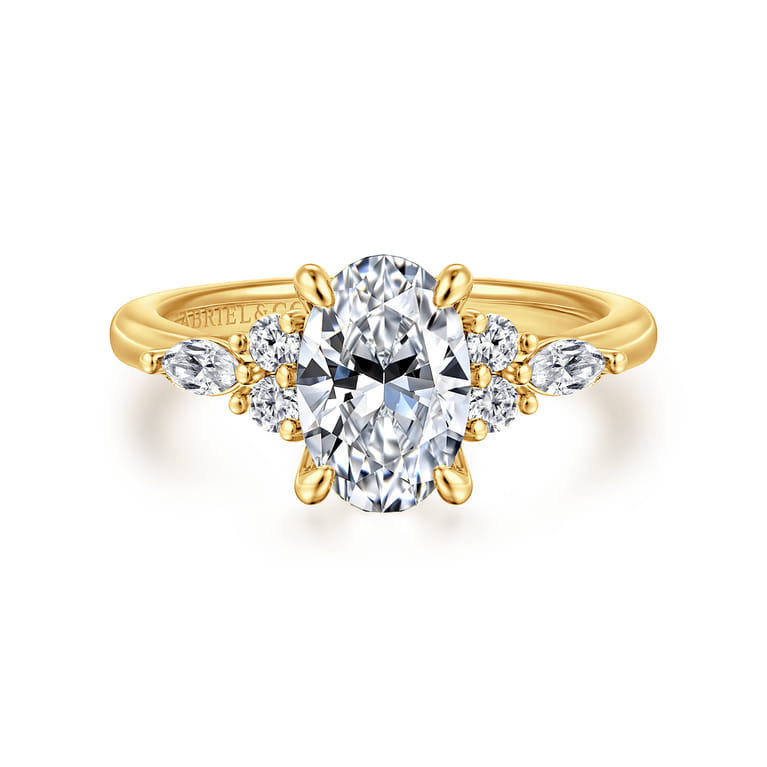 Avah - 18K Yellow Gold Oval Diamond Cluster Engagement Ring - 0.3 ct - Shot 1