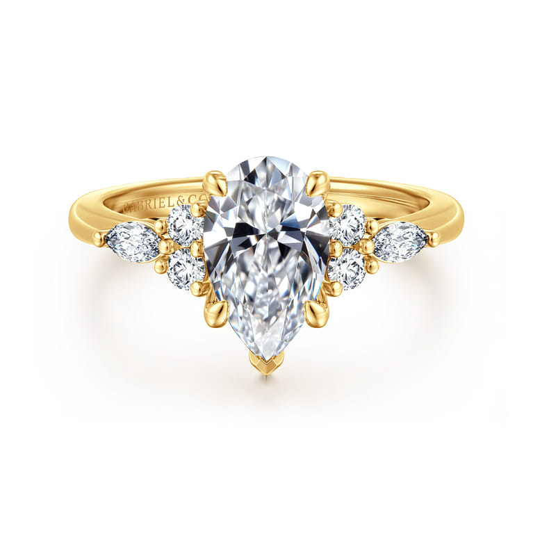Avah - 18K Yellow Gold Pear Shape Diamond Cluster Engagement Ring - 0.28 ct - Shot 1