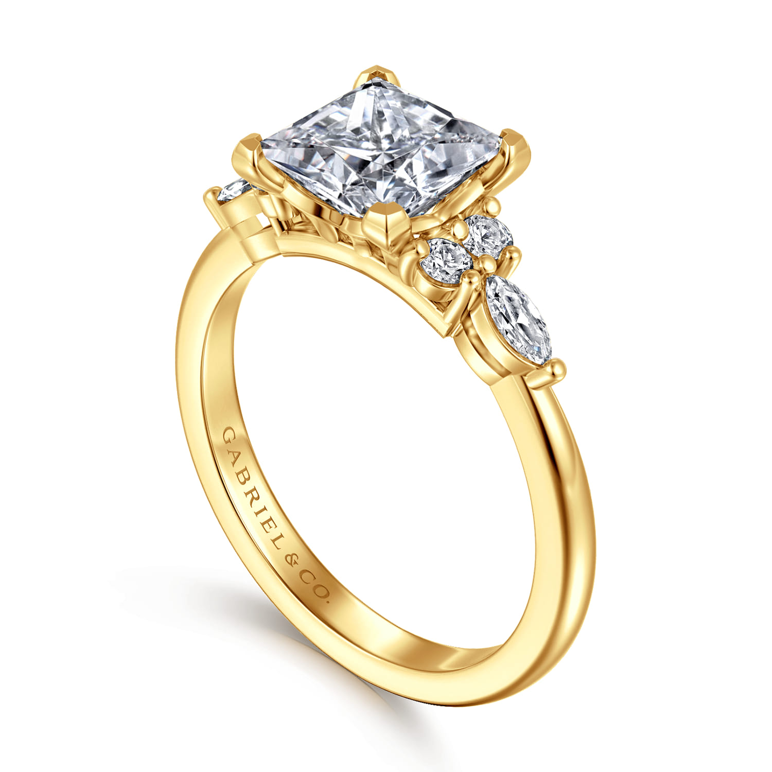 Avah - 18K Yellow Gold Princess Cut Diamond Cluster Engagement Ring - 0.28 ct - Shot 3
